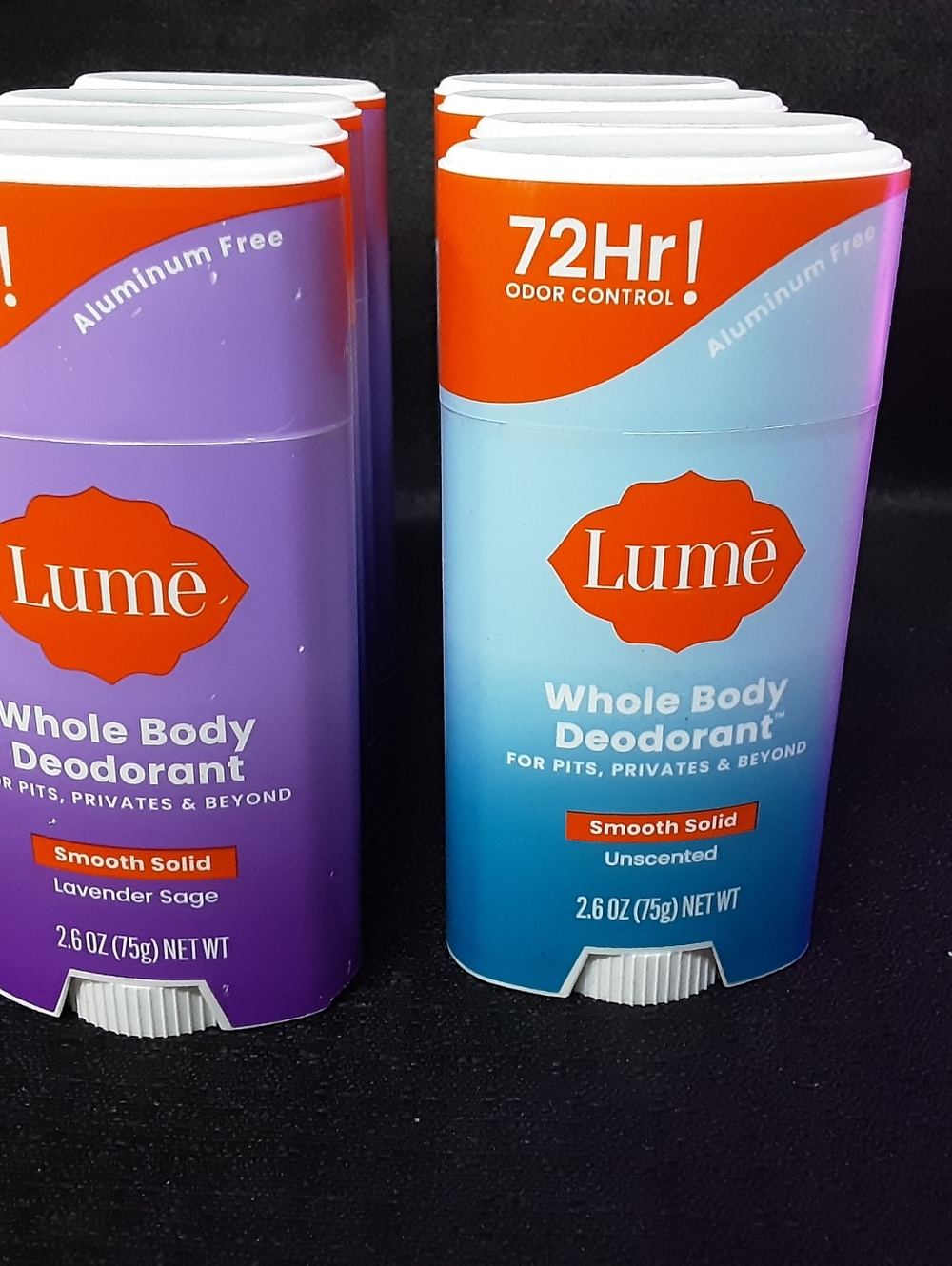 Whole Body Deodorant 4 New Lume Smooth Solid  - Unscented (Blue) And 4 Lavender